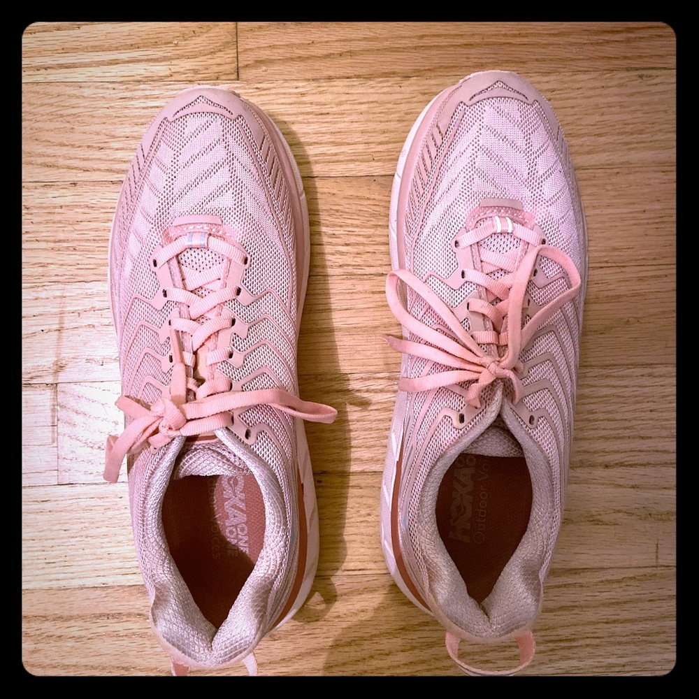 Outdoor Voices Hokas in Pale Blush